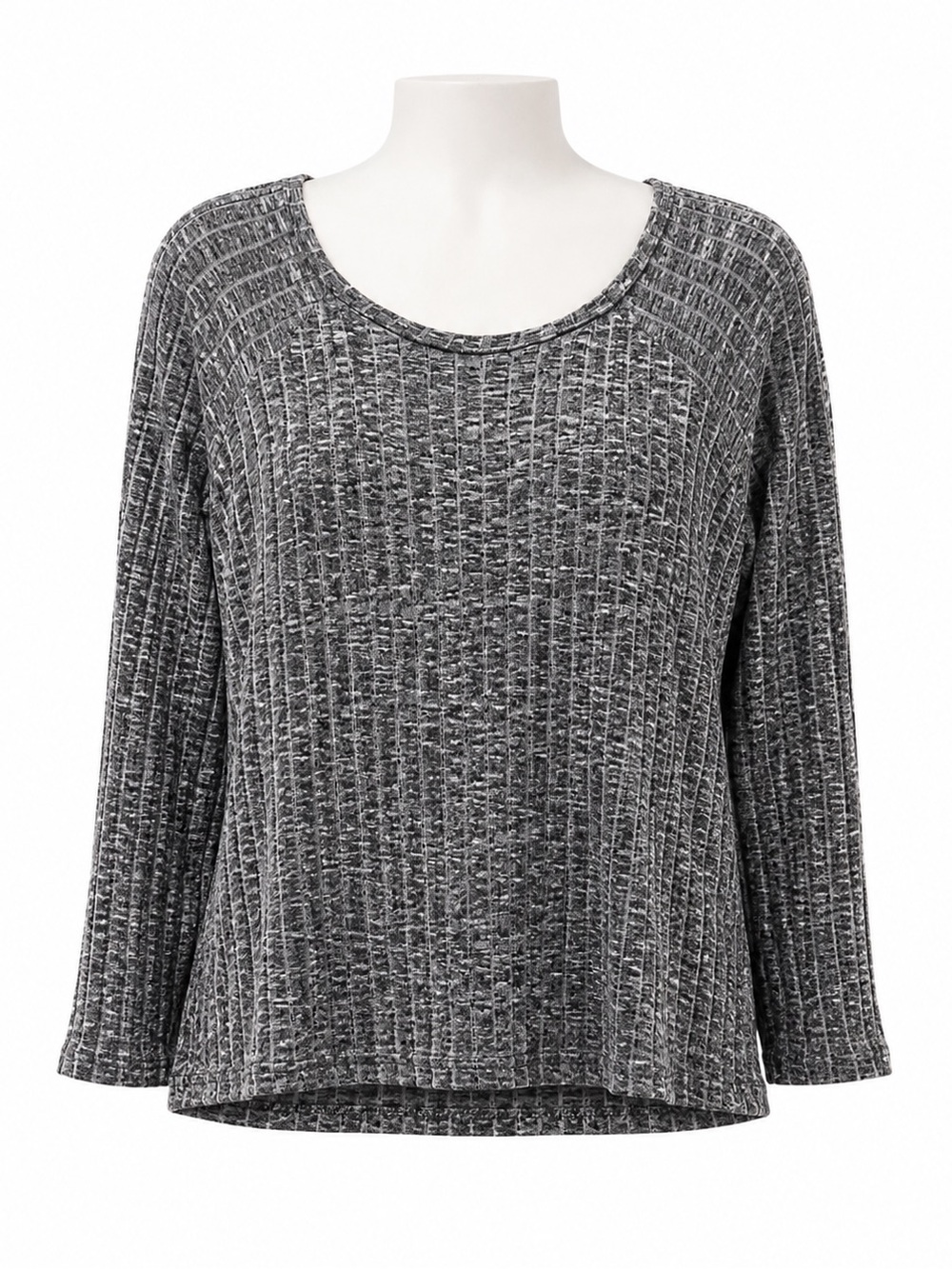 Size 1X Bobeau Women’s Grey Marled Rib Knit High-Low Top